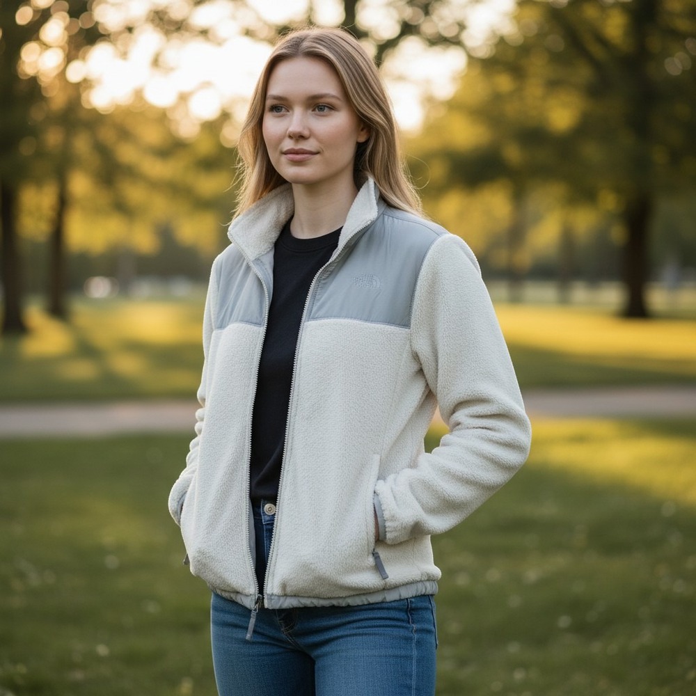 The North‎ Face Girls XL Denali High Pile Fleece Jacket Grey Full Zip Mock Neck